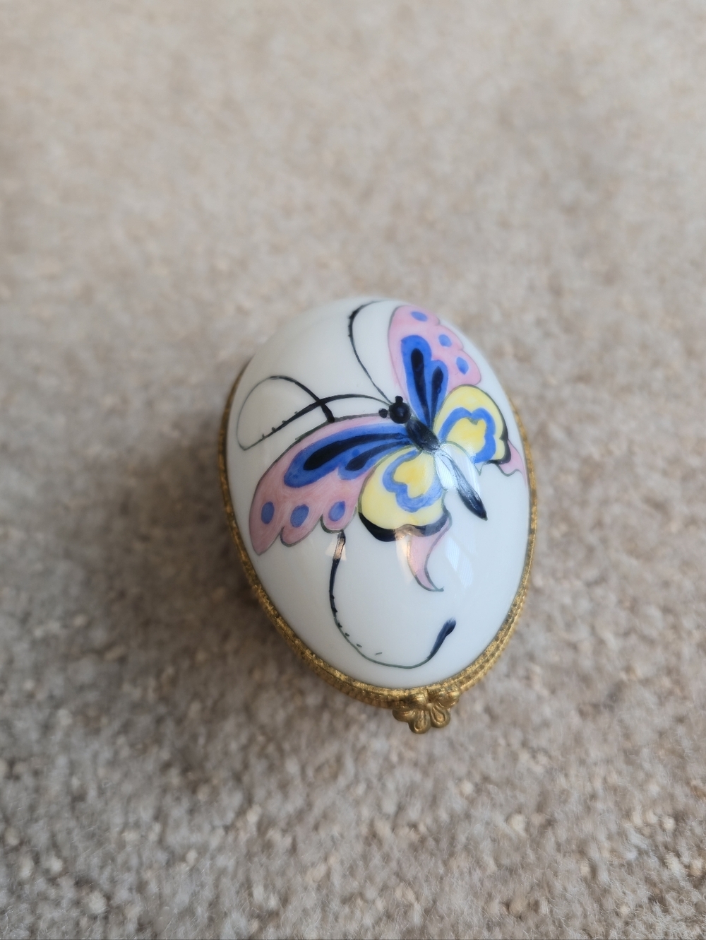 Limoges France Porcelain Trinket Box Egg Neiman Marcus Butterfly Hand Painted